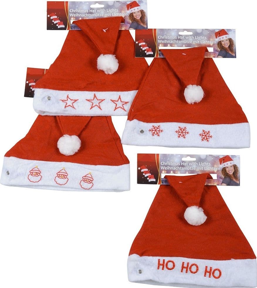 CAPPELLO DI BABBO NATALE CON LUCI LED DIVERSI MODELLI NATALE FESTE TRAVESTIMENTI - 2