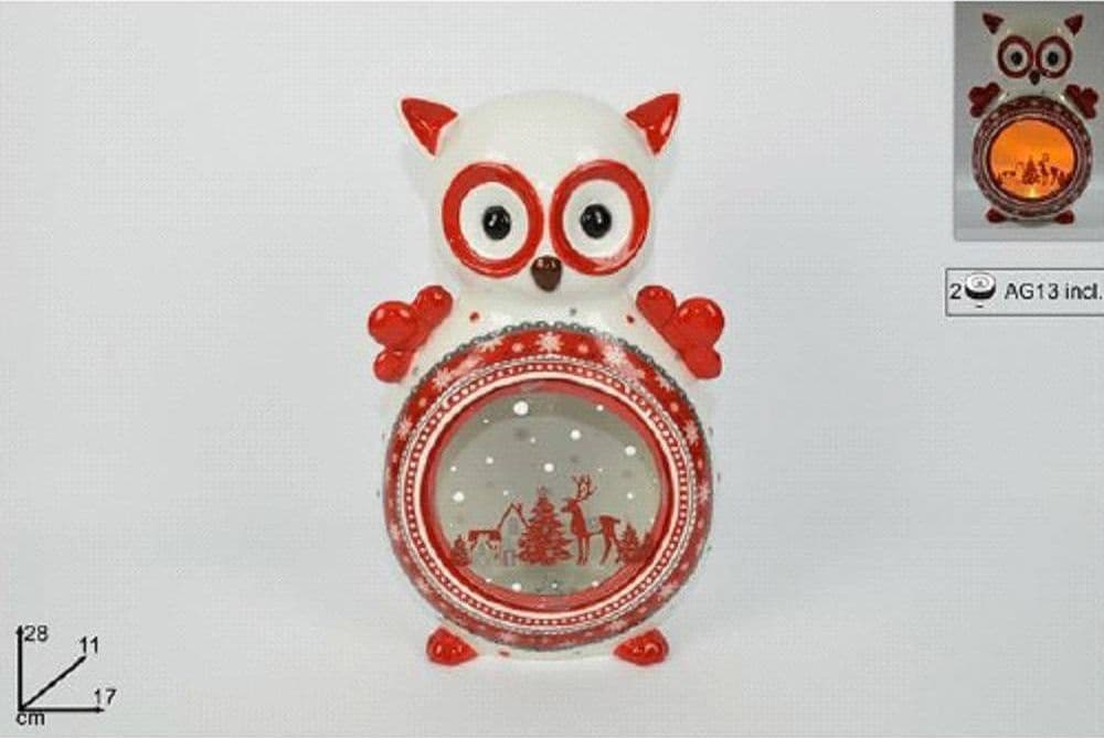LANTERNA CERAMICA GUFO CON CANDELA ELETTRICA 28 CM DECORAZIONI NATALIZIE - 2
