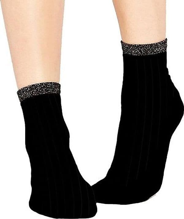 PACK CALZINI COLLO BASSO DA DONNA IN COTONE NERO CON FASCIA GLITTERATA W816 - 2