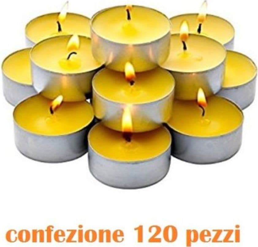 SET 120 PEZZI CANDELE BIANCHE PROFUMATE FRAGRANZA LIMONE TEALIGHT LUMINI