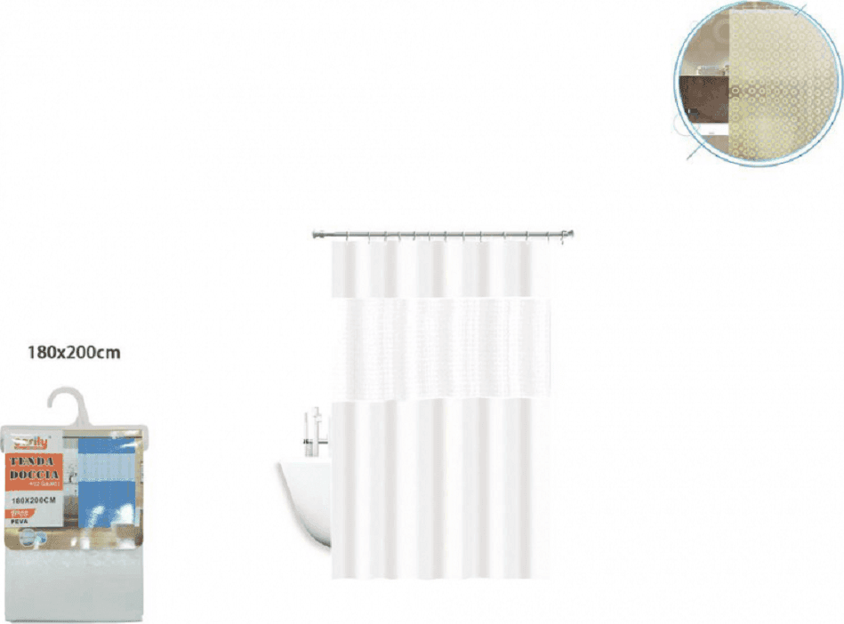 TENDA DOCCIA VASCA IMPERMEABILE ANTIMUFFA BIANCO GIUNTURA 180 X 200 CM 3D 52133 - 2