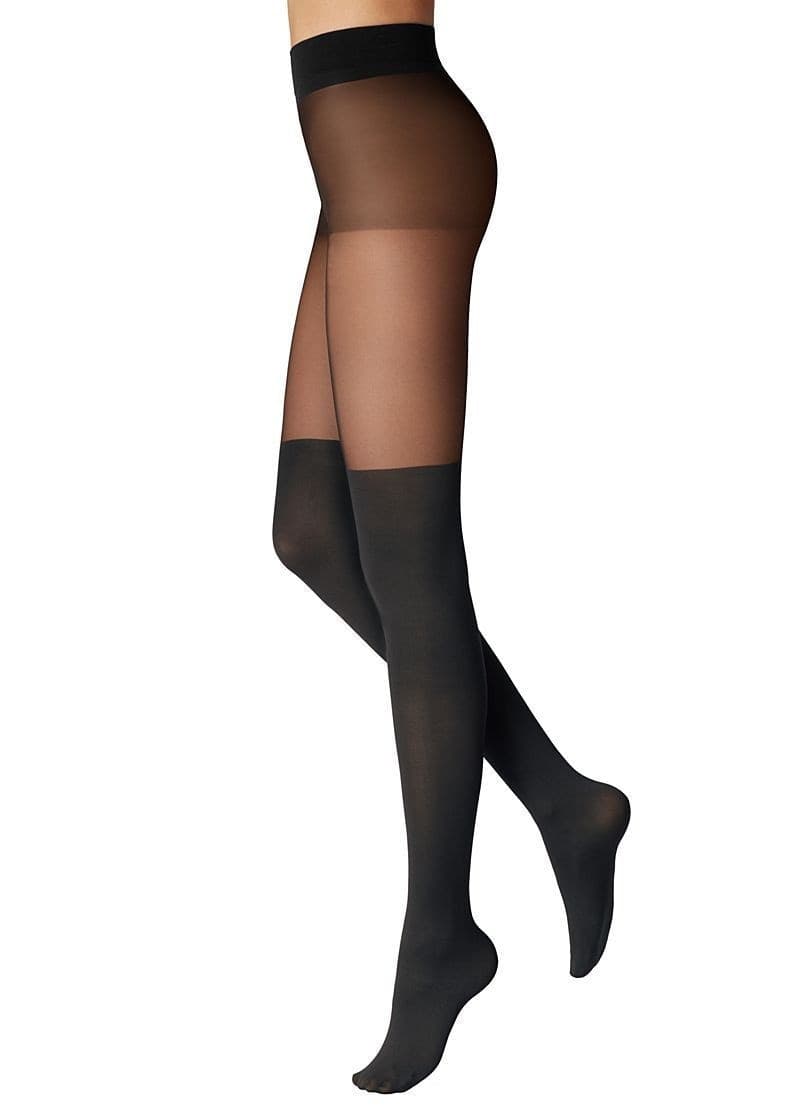 CALZE COLLANT DONNA NERE EFFETTO DOPPIO PARIGINE LINGERIE SOPRA GINOCCHIO - 2