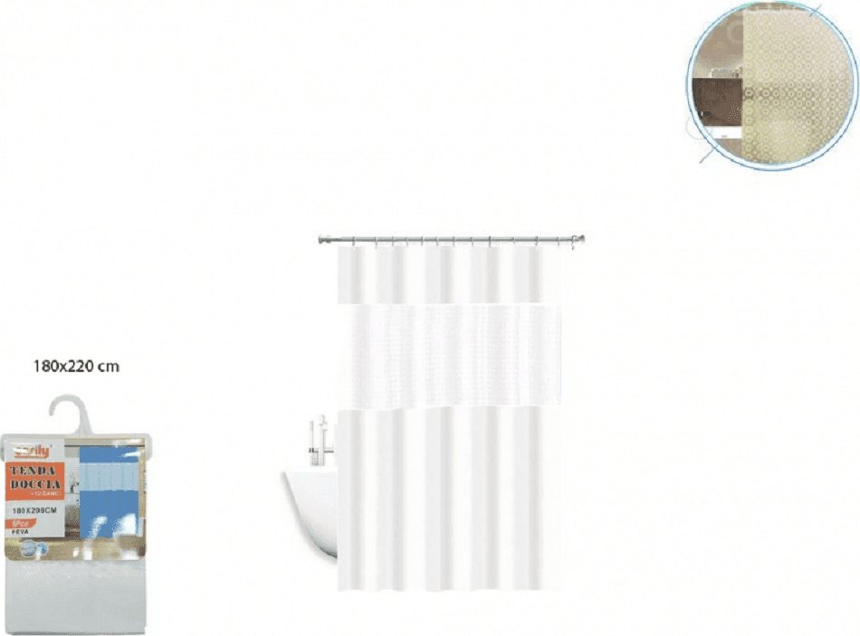 TENDA DOCCIA VASCA IMPERMEABILE ANTIMUFFA BIANCO 3D 180 X 220 CM GIUNTURA 52134 - 2