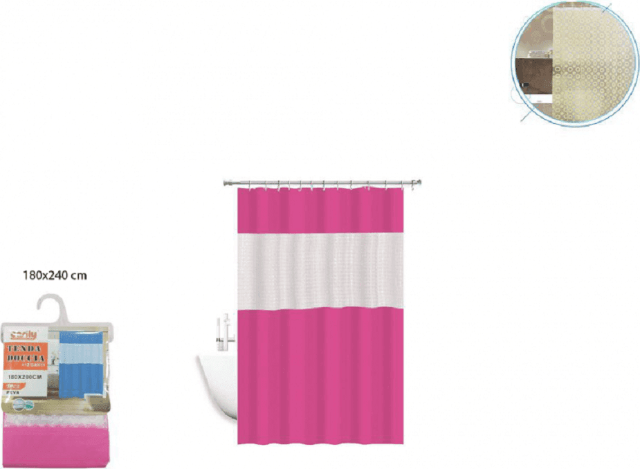 TENDA DOCCIA VASCA IMPERMEABIL ANTIMUFFA EVA ROSA/FUXIA GIUNTURA 180X240CM 52135 - 2