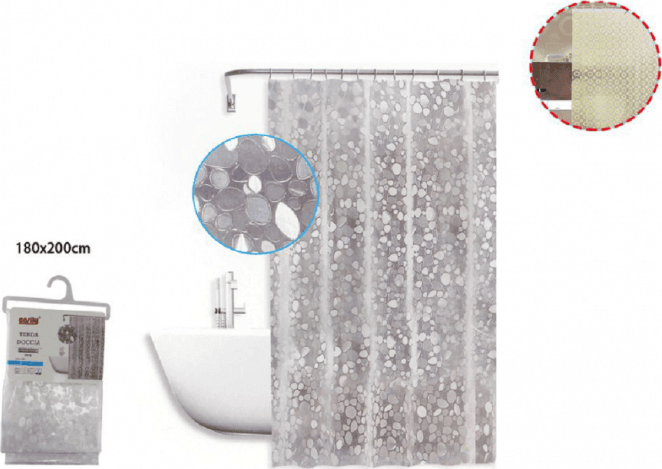 TENDA DOCCIA VASCA ANTIMUFFA IMPERMEABILE BIANCA CON SASSOLINI 180 X 200CM 59525 - 2