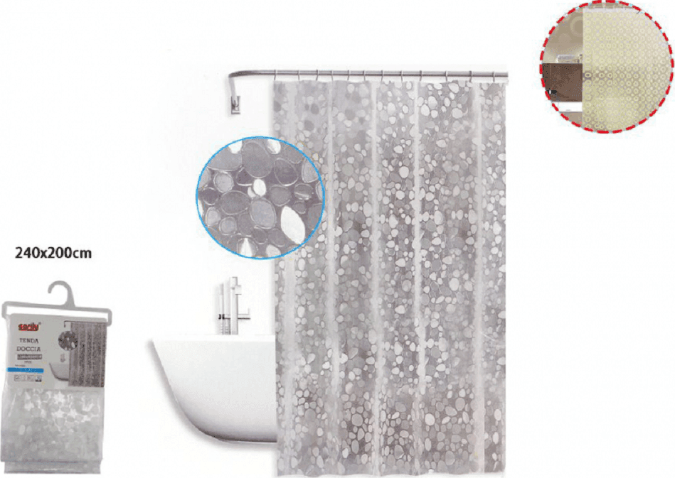 TENDA DOCCIA VASCA ANTIMUFFA IMPERMEABILE BIANCA CON SASSOLINI 240 X 200CM 59526 - 2