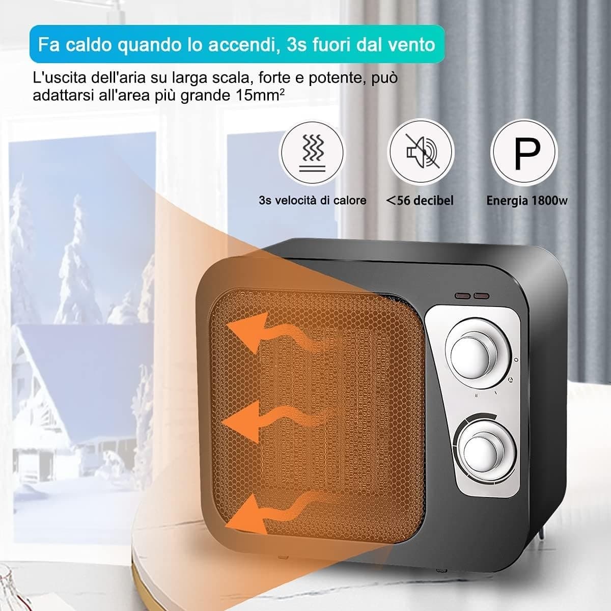 STUFA CALDOBAGNO IN CERAMICA PTC DOPPIA POTENZA TERMOCONVETTORE TERMOVENTILATORE - 2