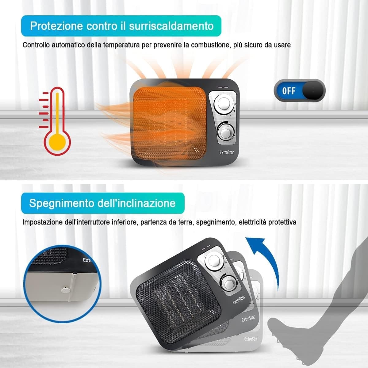 STUFA CALDOBAGNO IN CERAMICA PTC DOPPIA POTENZA TERMOCONVETTORE TERMOVENTILATORE - 5