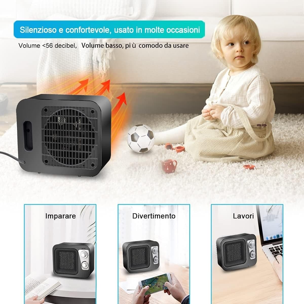 STUFA CALDOBAGNO IN CERAMICA PTC DOPPIA POTENZA TERMOCONVETTORE TERMOVENTILATORE - 6