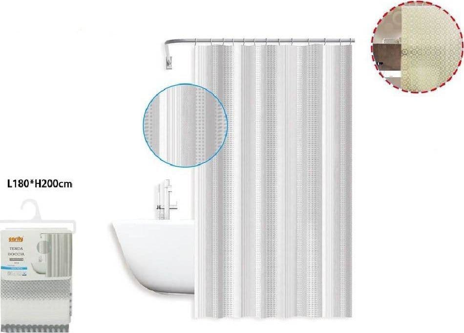 TENDA DOCCIA ANTIMUFFA IMPERMEABILE 180 X 200 CM CON ANELLI BAGNO RIGHE 59811 - 2