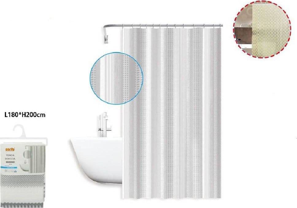TENDA DOCCIA ANTIMUFFA IMPERMEABILE 180 X 200 CM CON ANELLI BAGNO RIGHE 59811 - 2
