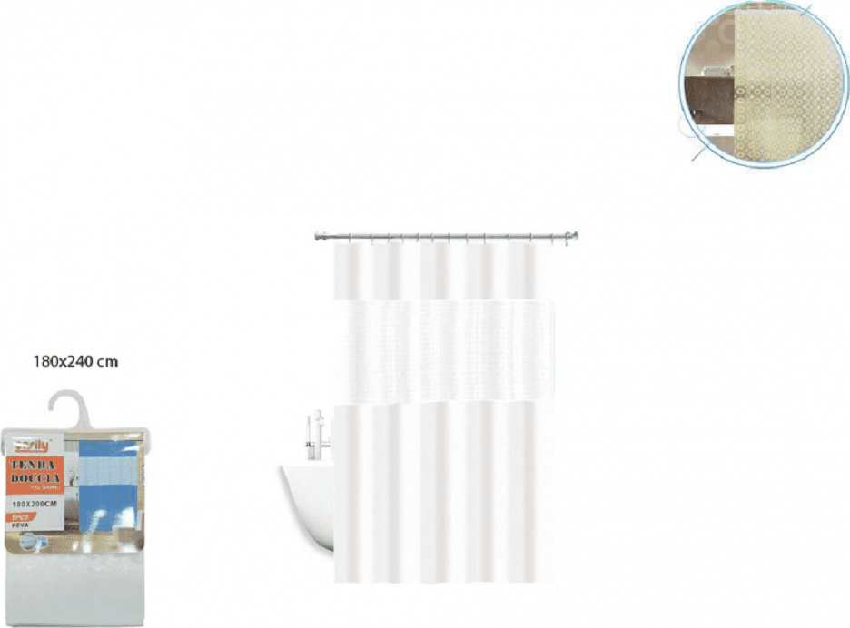 TENDA DOCCIA VASCA IMPERMEABILE ANTIMUFFA IN EVA BIANCO GIUNTURA 180X240CM 52135 - 2