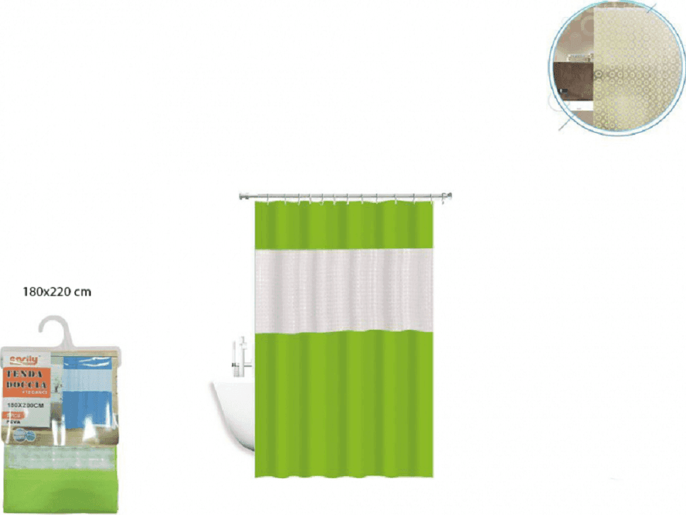 TENDA DOCCIA VASCA IMPERMEABILE ANTIMUFFA VERDE 3D 180 X 220 CM GIUNTURA 52134 - 2