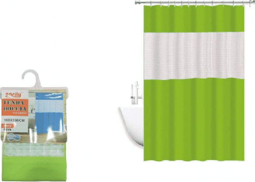 TENDA DOCCIA VASCA IMPERMEABILE ANTIMUFFA VERDE 3D 180 X 220 CM GIUNTURA 52134 - 3