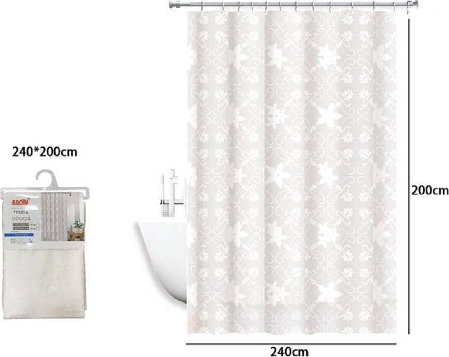 TENDA DOCCIA ANTIMUFFA IMPERMEABILE 240X200CM ANELLI BIANCA MAIOLICA FIORI 69512 - 2