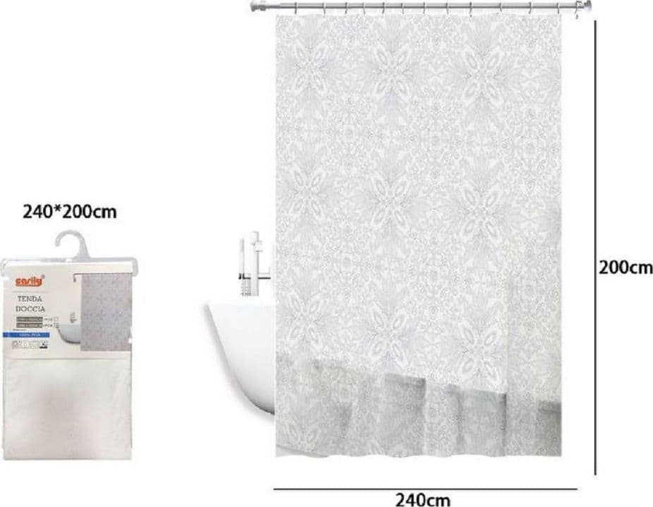 TENDA DOCCIA VASCA BIANCA IMPERMEABILE PVC 240 X 200CM DECORATA CON FOGLIE 69514 - 2
