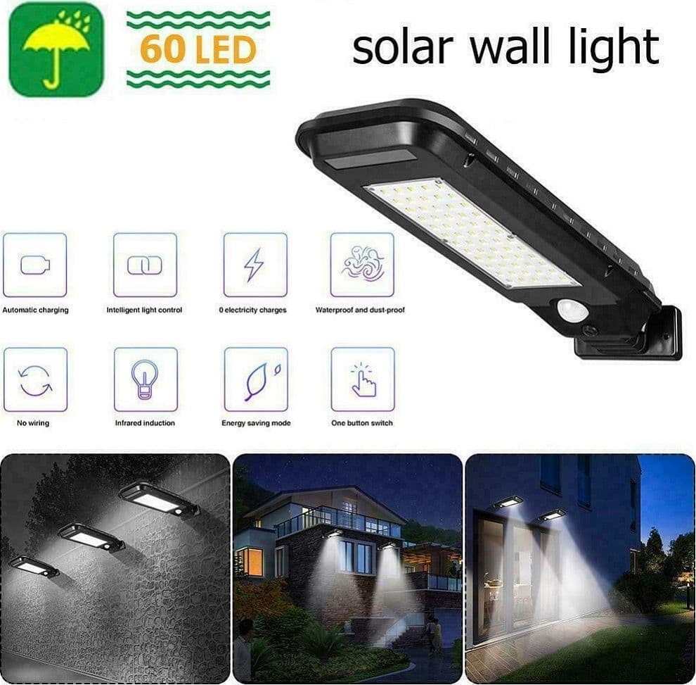 FARO LAMPIONE STRADALE PANNELLO SOLARE FOTOVOLTAICO SENSORE 60 LED SMD T-210B - 3