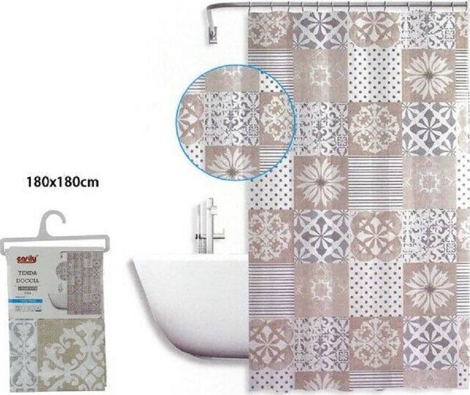 TENDA DOCCIA ANTIMUFFA IMPERMEABILE 180X180CM ANELLI BAGNO MAIOLICHE BEIGE 59529 - 2