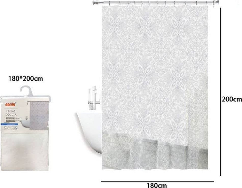 TENDA DOCCIA VASCA BIANCA IMPERMEABILE PVC 180 X 200CM DECORATA CON FOGLIE 69513 - 2