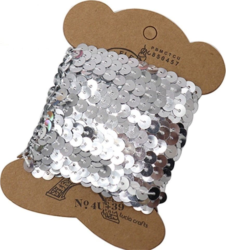 SET 3 PEZZI NASTRO PAILLETTES ARGENTO 3 METRI CC6823 FASCIA GLITTER CUCITO SARTA