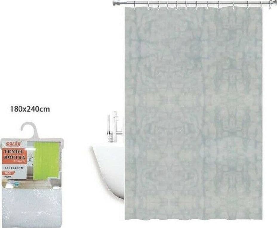 TENDA DOCCIA ANTIMUFFA IMPERMEABILE 180 X 240CM CON ANELLI BAGNO BIANCA 2D 52132 - 2