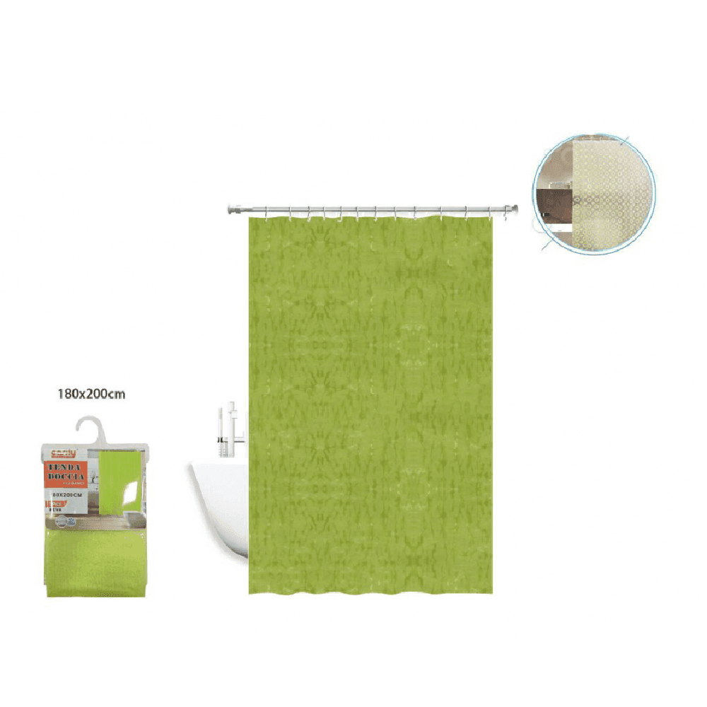 TENDA DOCCIA ANTIMUFFA IMPERMEABILE 180 X 200 CM CON ANELLI BAGNO VERDE 2D 52130 - 2