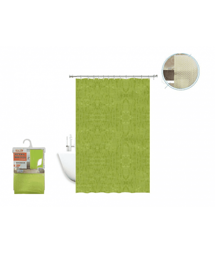 TENDA DOCCIA ANTIMUFFA IMPERMEABILE 180 X 200 CM CON ANELLI BAGNO VERDE 2D 52130 - 3