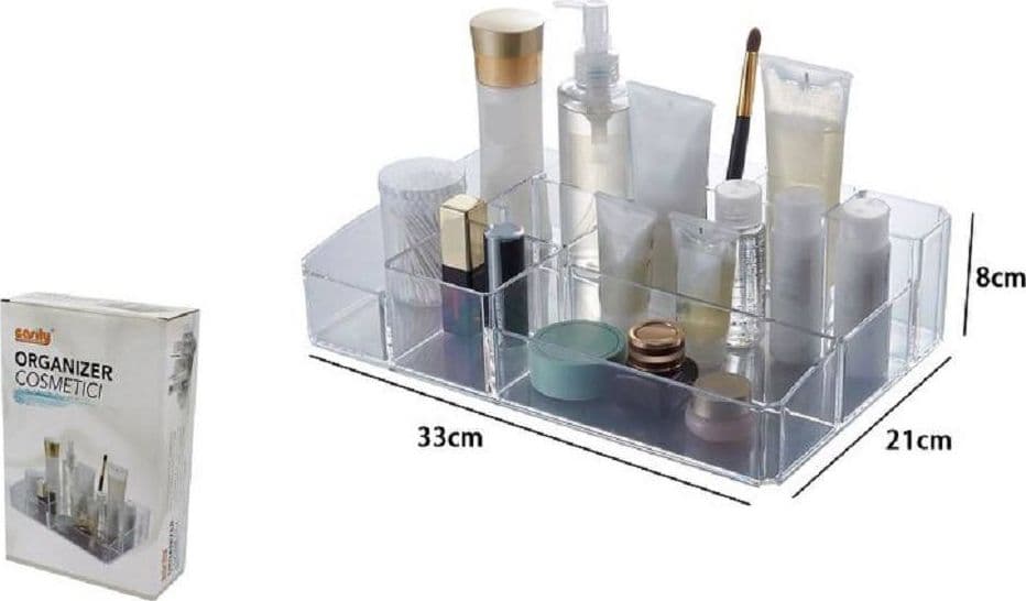 ORGANIZER PORTATRUCCHI COSMETICI 10 SCOMPARTI IN ABS TRASPARENTE 34X22X9CM 59065 - 3