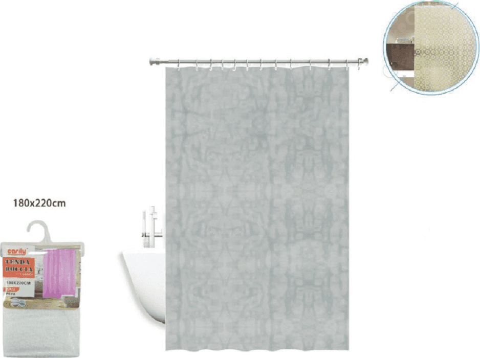 TENDA DOCCIA VASCA ANTIMUFFA IMPERMEABILE GRIGIO BIANCO 180 X 220CM ANELLI 52131 - 2