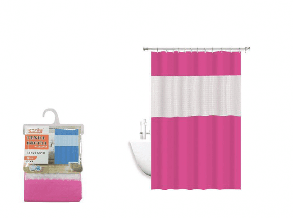 TENDA DOCCIA VASCA IMPERMEABILE ANTIMUFFA ROSA/FUXIA GIUNTURA 180X200CM 3D 52133 - 3