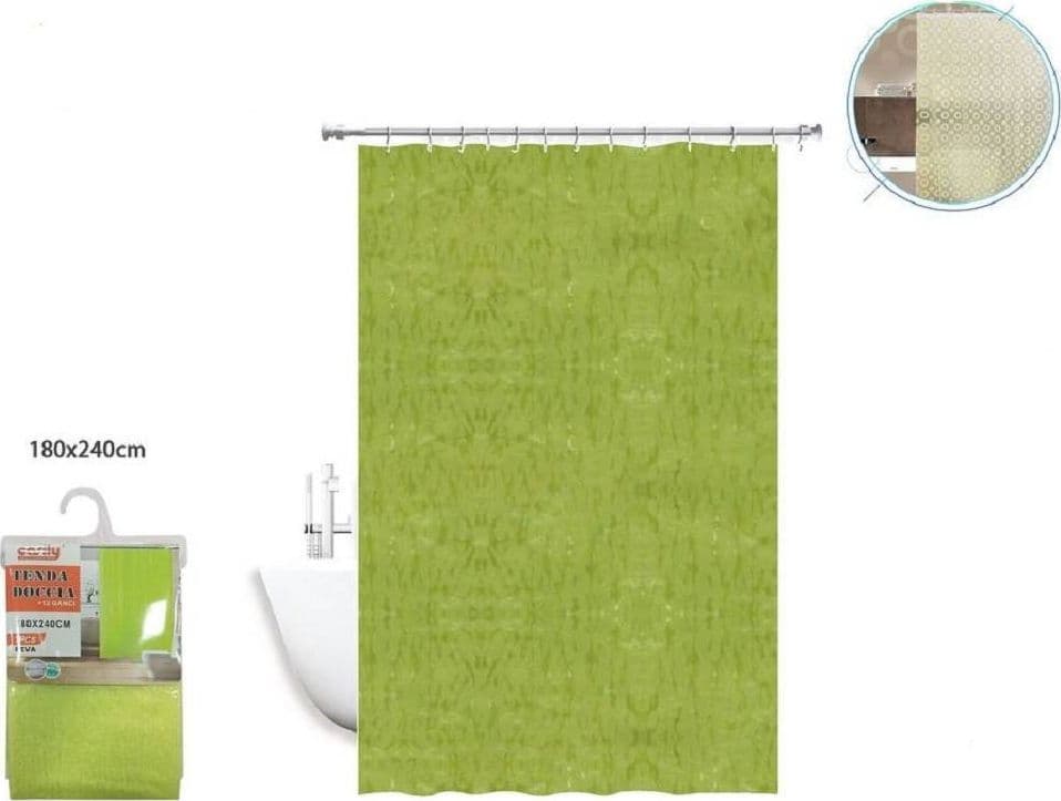 TENDA DOCCIA ANTIMUFFA IMPERMEABILE VERDE 180 X 240 CM CON ANELLI BAGNO 2D 52132 - 2