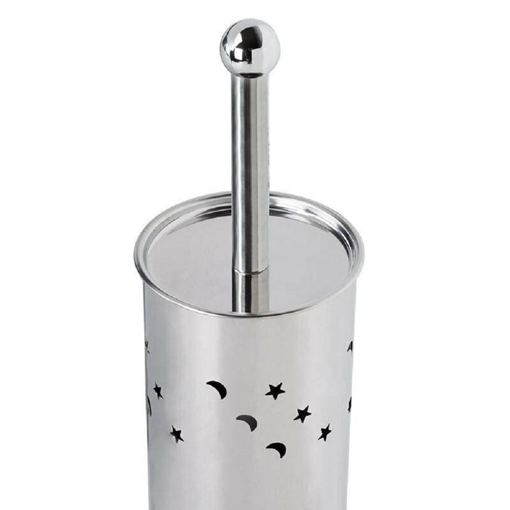 PORTASCOPINO CILINDRO ACCIAIO BAGNO SPAZZOLONE WC ARGENTO CON STELLE LUNE 52666 - 2