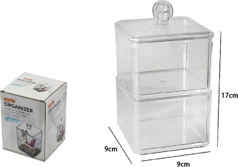 CONTENITORE TRASPARENTE PORTA OVATTA COTTON FIOC 2 PIANI ORGANIZER BAGNO 10242 - 3