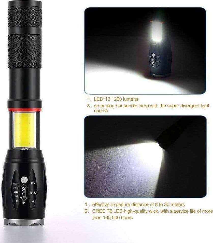 TORCIA TATTICA MILITARE ZOOM COB RICARICABILE ALTA LUMINOSITA' T6 LED TE-B0044 - 5