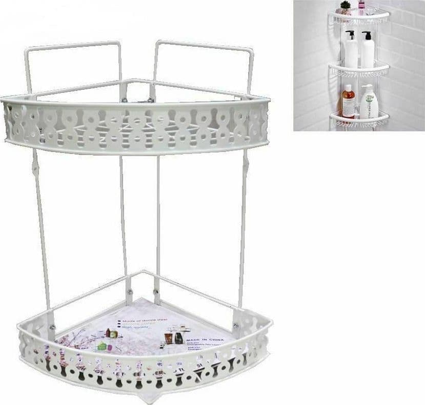MENSOLA PER DOCCIA ANGOLARE 2 RIPIANI PORTA OGGETTI BAGNO METALLO BIANCO 79303 - 2