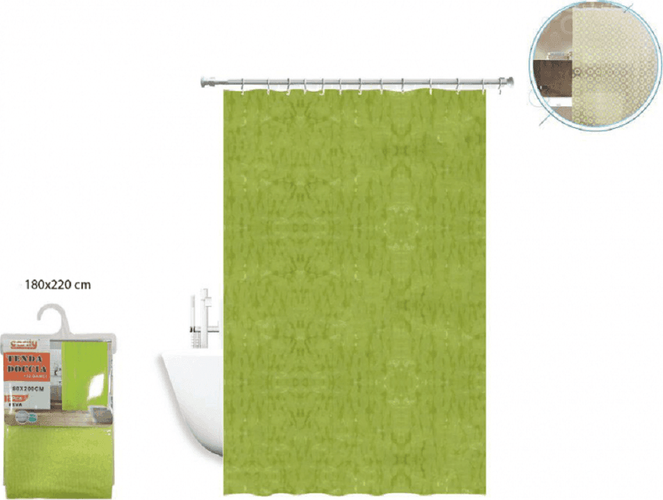 TENDA DOCCIA VASCA ANTIMUFFA IMPERMEABILE VERDE 2D 180 X 220 CM CON ANELLI 52131 - 2