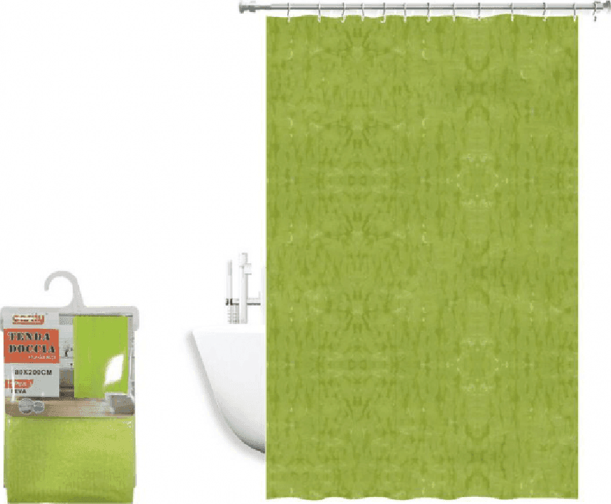 TENDA DOCCIA VASCA ANTIMUFFA IMPERMEABILE VERDE 2D 180 X 220 CM CON ANELLI 52131 - 3