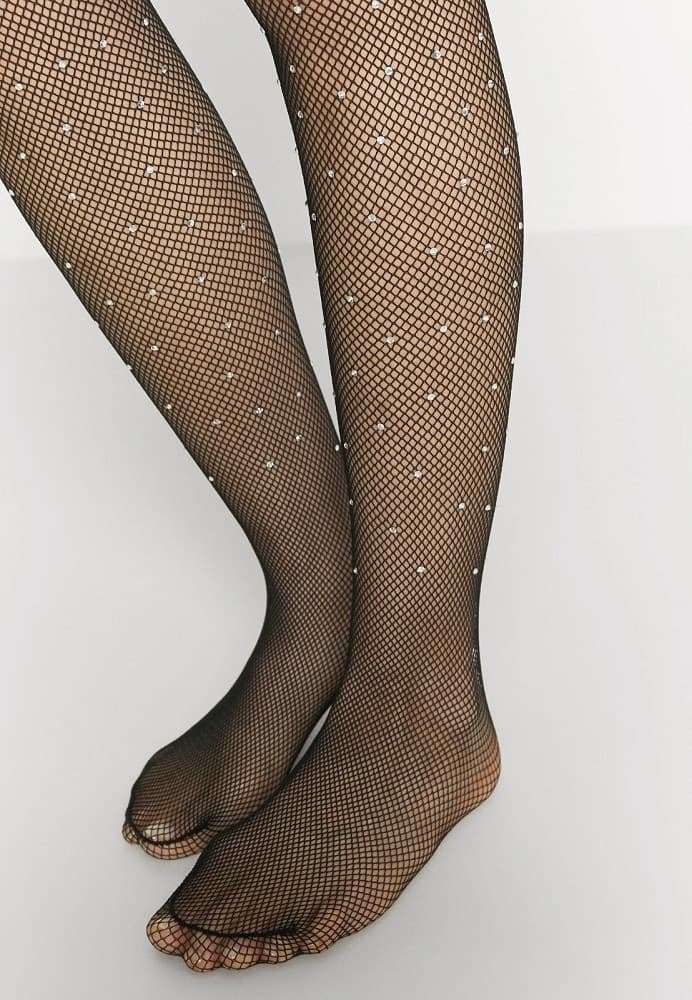 COLLANT A RETE CON BRILLANTINI CALZE INTIMO DONNA BRILLANTINATO STRASS TG. UNICA - 2