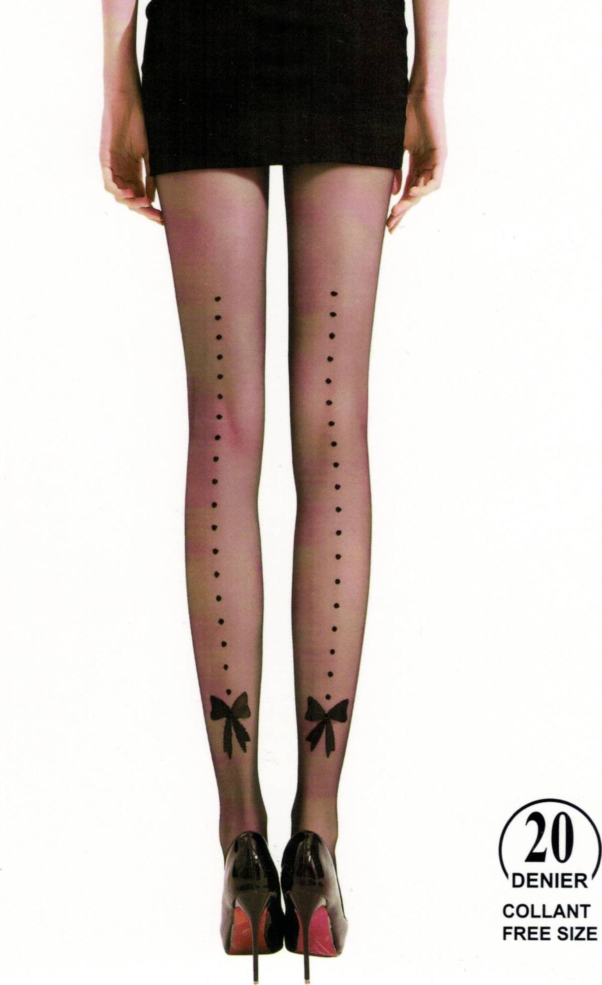 CALZE 20 DEN NERO CON RIGA POSTERIORE FIOCCO COLLANT TAGLIA UNICA LINGERIE SEXY