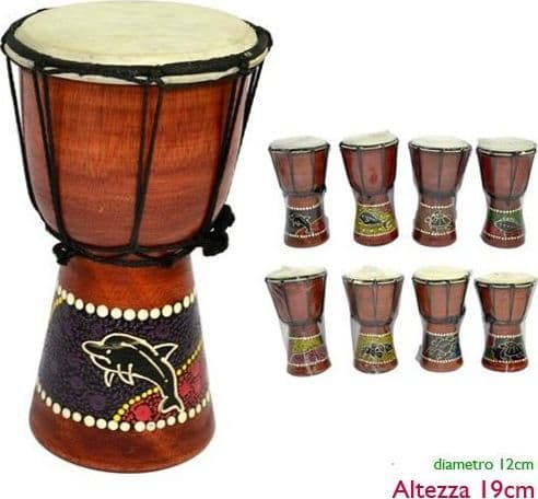 BONGO IN LEGNO DECORATIVO AFRICANO TAMBURO ARREDAMENTO ALTEZZA 19 X DIAMETRO 12 - 2