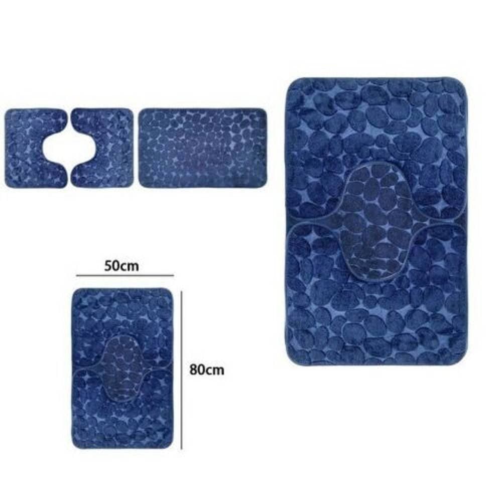SET 3 TAPPETI TAPPETINI ANTISCIVOLO PER BAGNO ARREDO COLORI GRIGIO ROSA BLU - 6