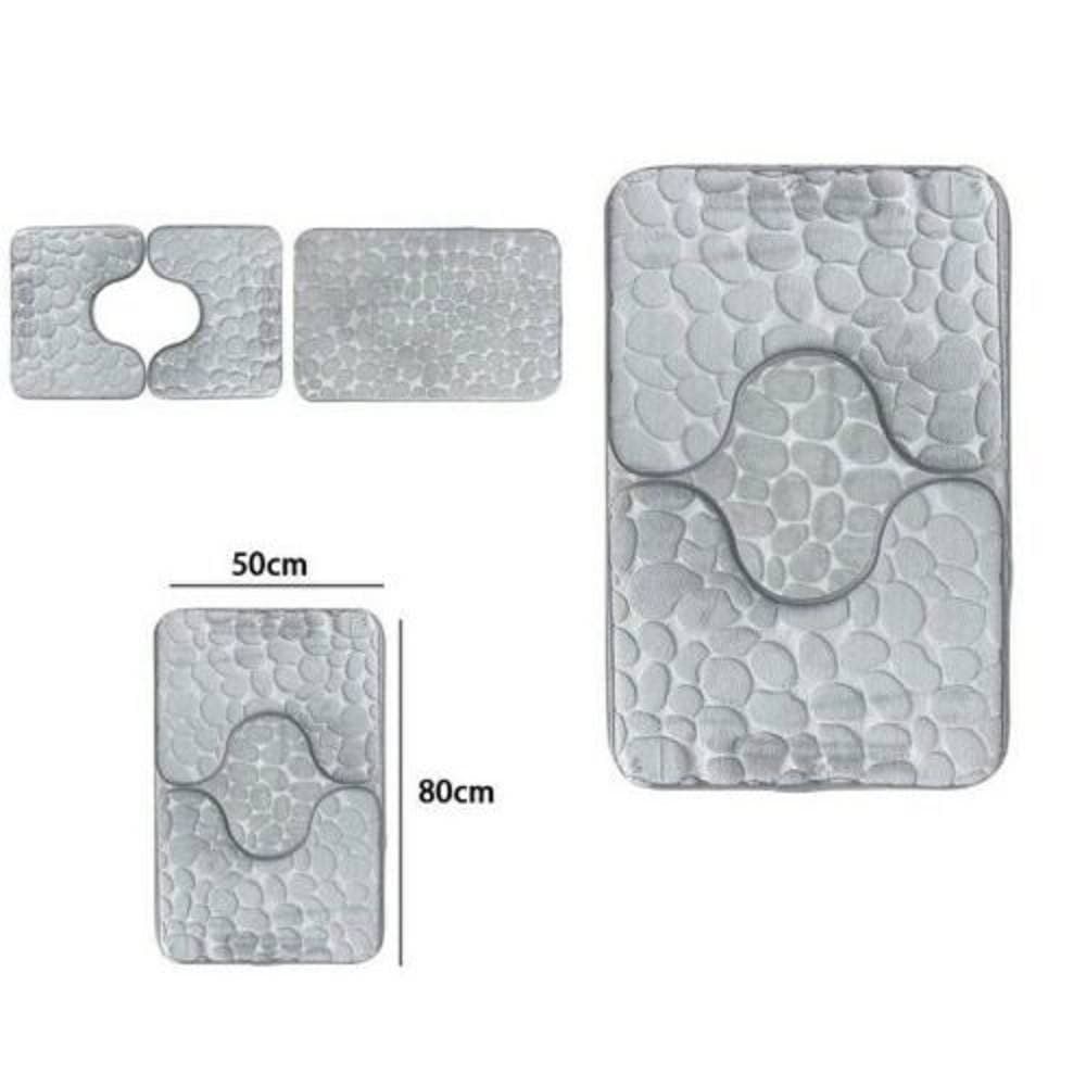 SET 3 TAPPETI TAPPETINI ANTISCIVOLO PER BAGNO ARREDO COLORI GRIGIO ROSA BLU - 7