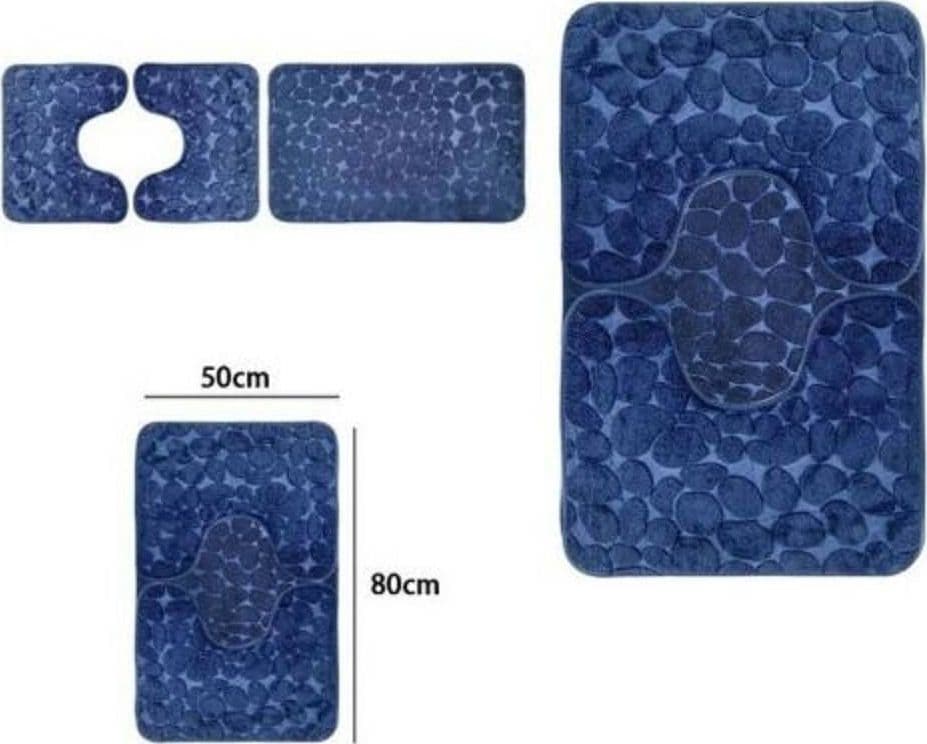 SET 3 TAPPETI TAPPETINI ANTISCIVOLO PER BAGNO ARREDO COLORI GRIGIO ROSA BLU - 4