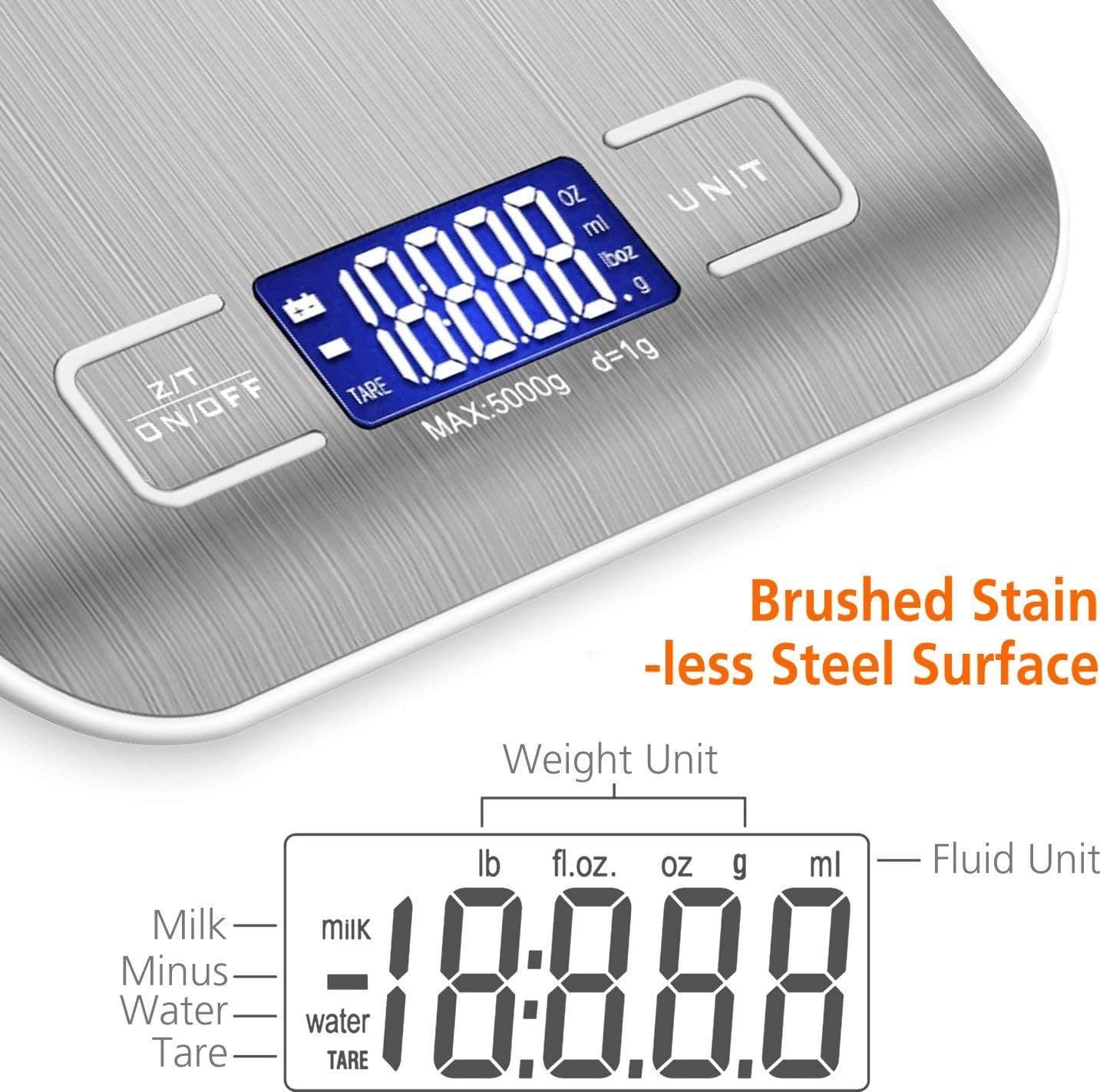 BILANCIA ELETTRONICA DIGITALE DA CUCINA DIGITALE IN ACCIAIO INOSSIDABILE MAX 5KG - 4
