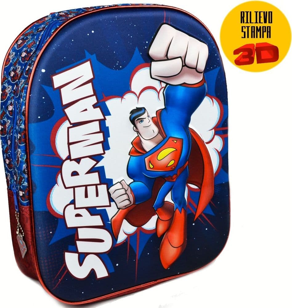 ZAINETTO SUPERMAN STAMPA RILIEVO 3D WARNER BROS BAMBINI SCUOLA ASILO ELEMENTARI - 3