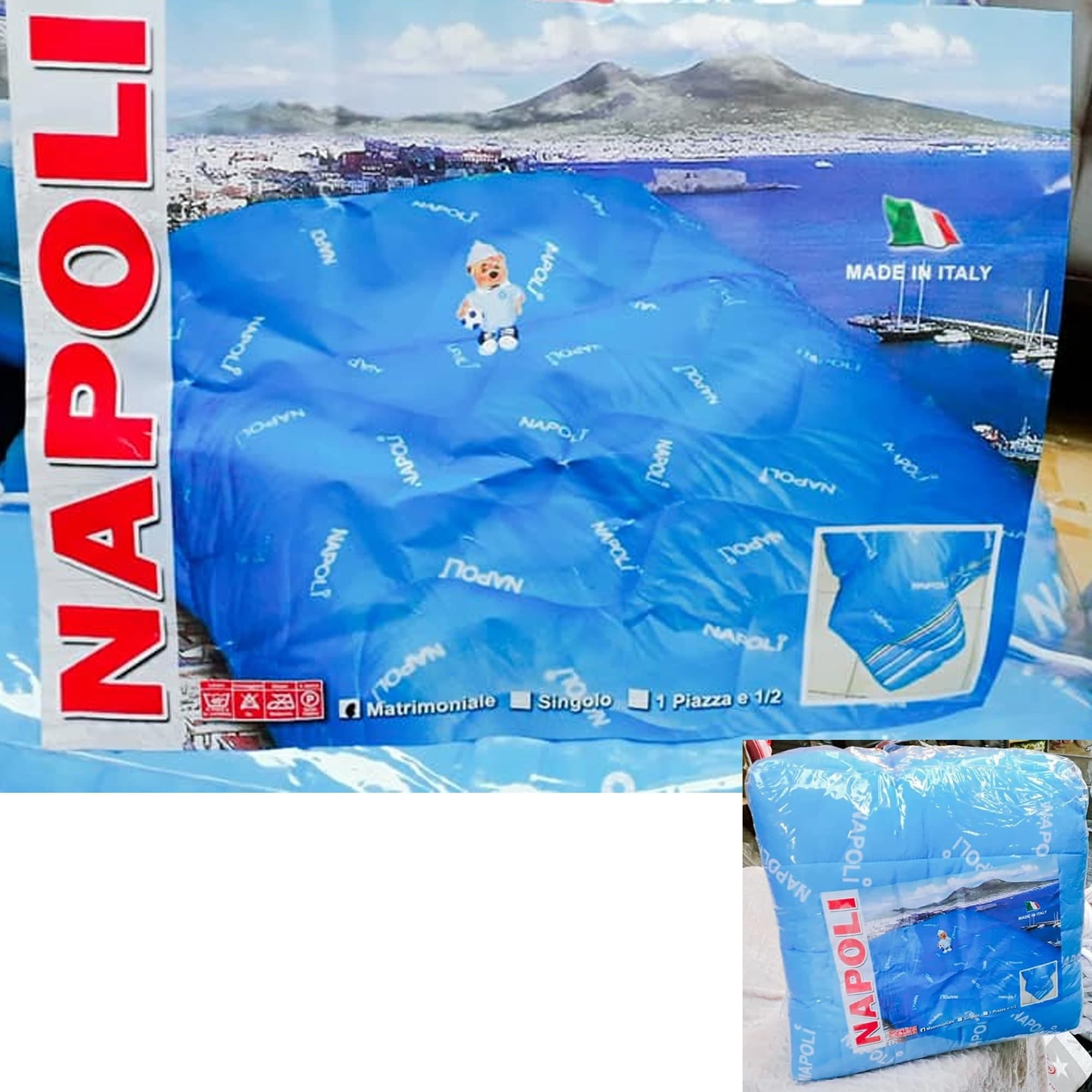 TRAPUNTA PIUMONE PER LETTO SINGOLO INVERNALE TRAMA DEL NAPOLI COLORE AZZURRO - 1