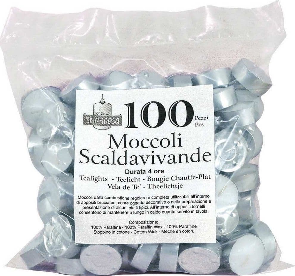 CANDELE TEA LIGHT MOCCOLI SCALDAVIVANDE TEALIGHTS IN PARAFFINA NATURALE 100PZ - 2