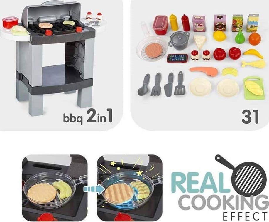 CUCINA GIOCATTOLO CON BARBECUE PER BAMBINI LUCI E SUONI E ALIMENTI CAMBIO COLORE - 3