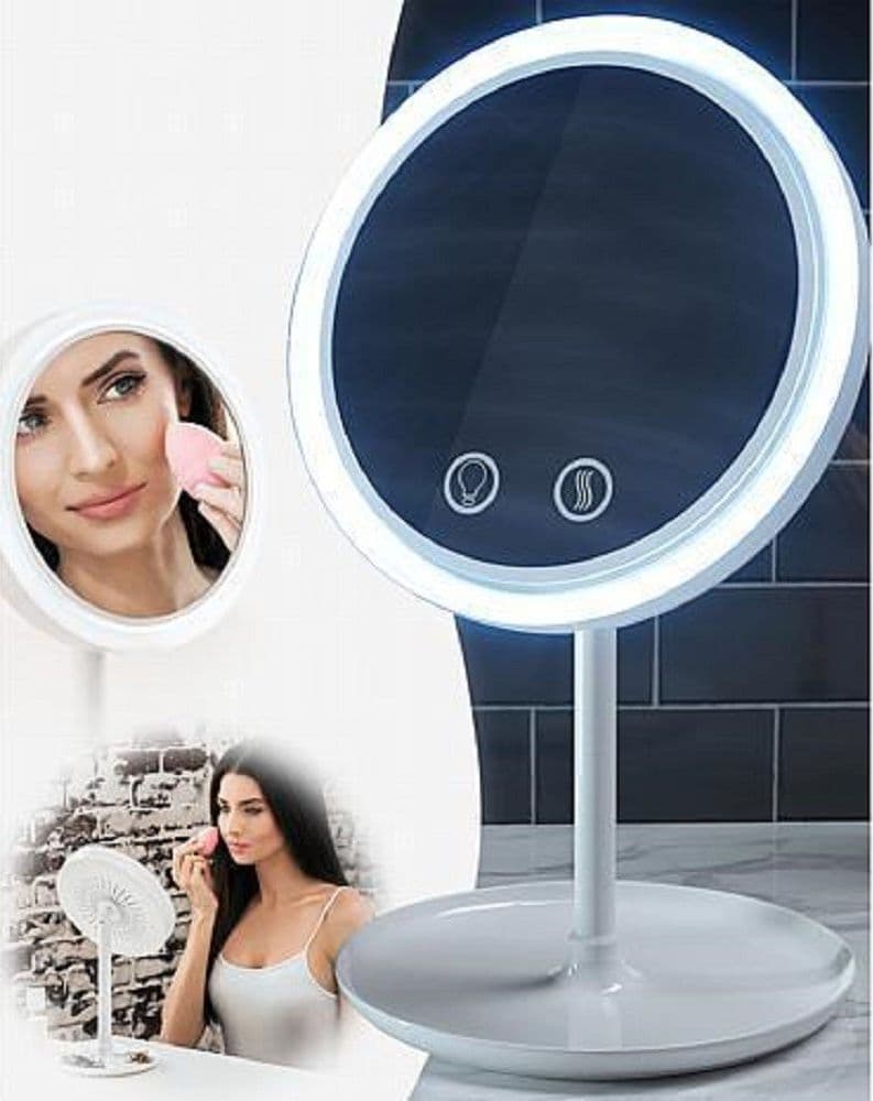 SPECCHIO TRUCCO A LED ILLUMINATO + VENTOLA ASCIUGA TRUCCO 2 SPECCHI 1X 5X - 4
