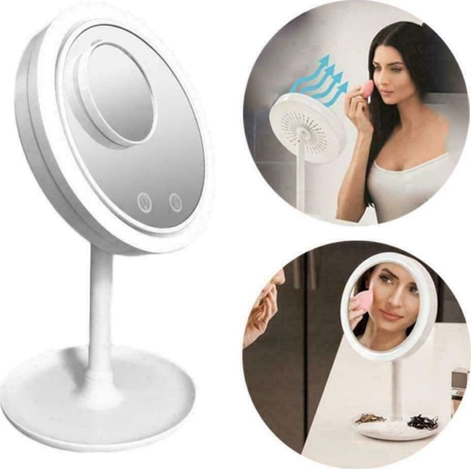 SPECCHIO TRUCCO A LED ILLUMINATO + VENTOLA ASCIUGA TRUCCO 2 SPECCHI 1X 5X - 5